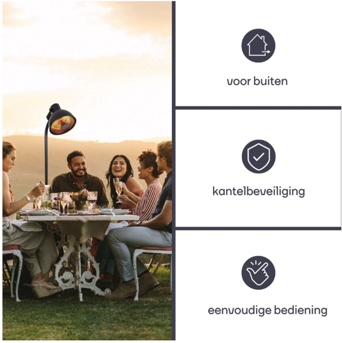 Perel Patio Heater Lantern Standing 2000W – Staande Terrasverwarmer – Elektrische Patio Heater – Voor Tuin, Terras en Balkon – foto 2