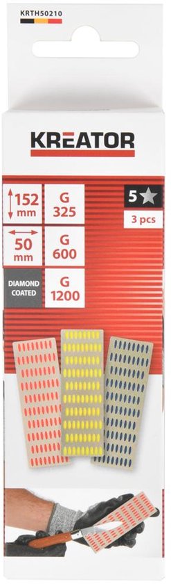 Kreator slijpsteen met 3 stuks, diamant gecoat, met grofheden 325, 600 en 1200.