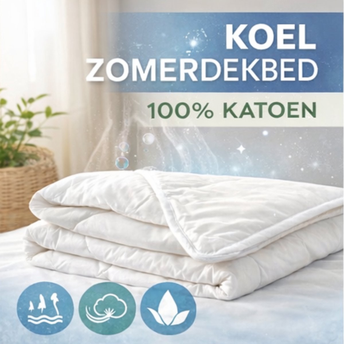 Zomerdekbed katoen 240x200, Koel & Ademend – Licht Zomer Dekbed – 100% Katoen – Ideaal bij Warm Slapen – Cool cotton – warmteklasse 4