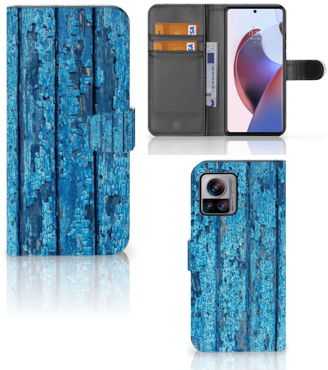 Motorola Edge 30 Ultra Book Style Case Wood Blue