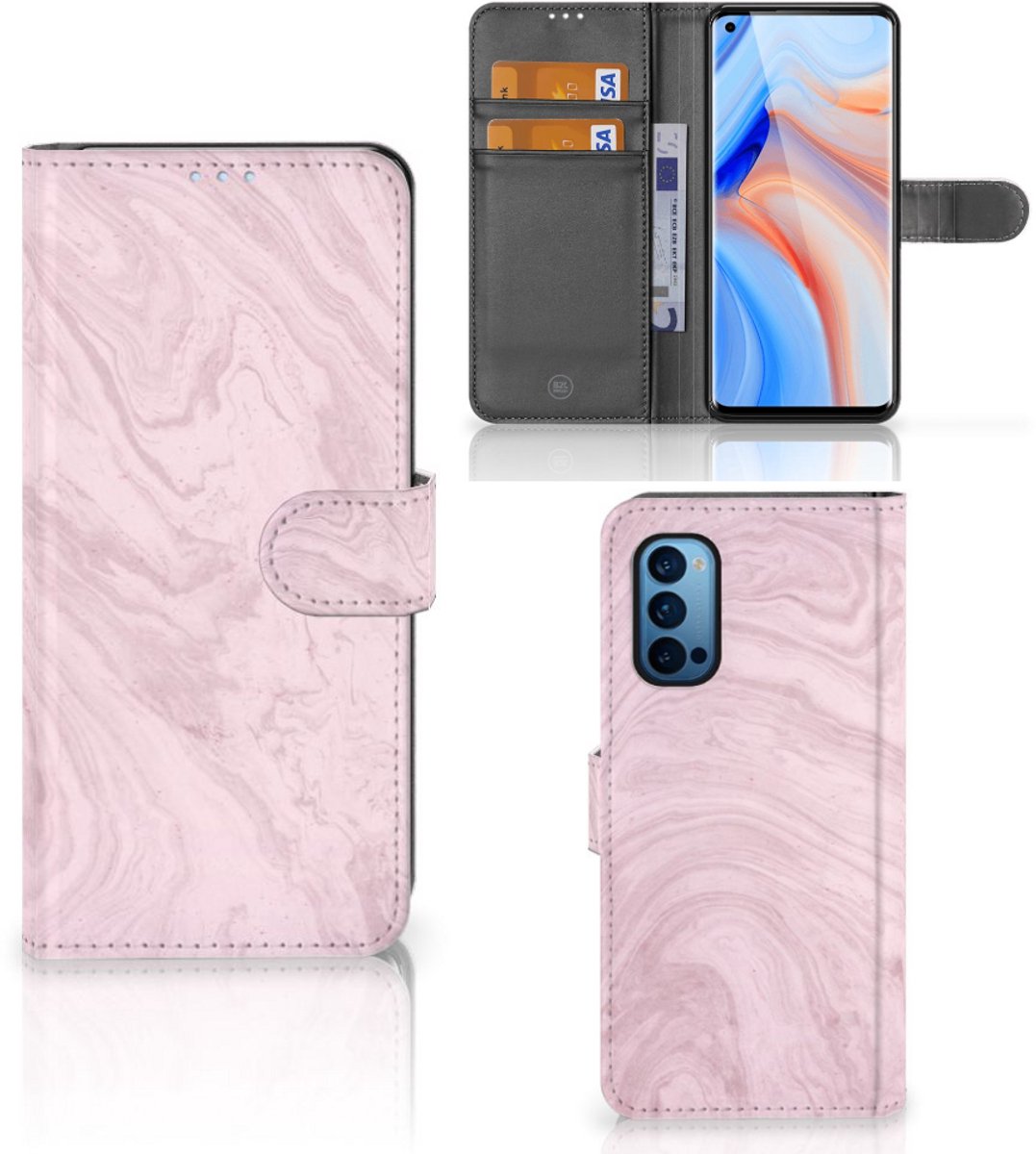 OPPO Reno 4 Pro 5G Bookcase Marble Pink - Origineel Cadeau Vriendin