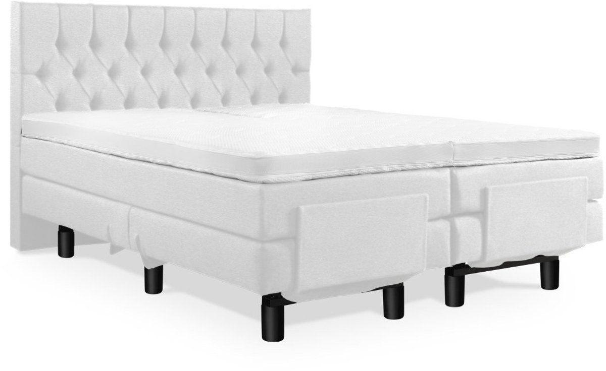 Elektrische Boxspring - Incl. Gecapitonneerd Hoofdbord - 1-Persoons - 70x200 cm - Wit lede