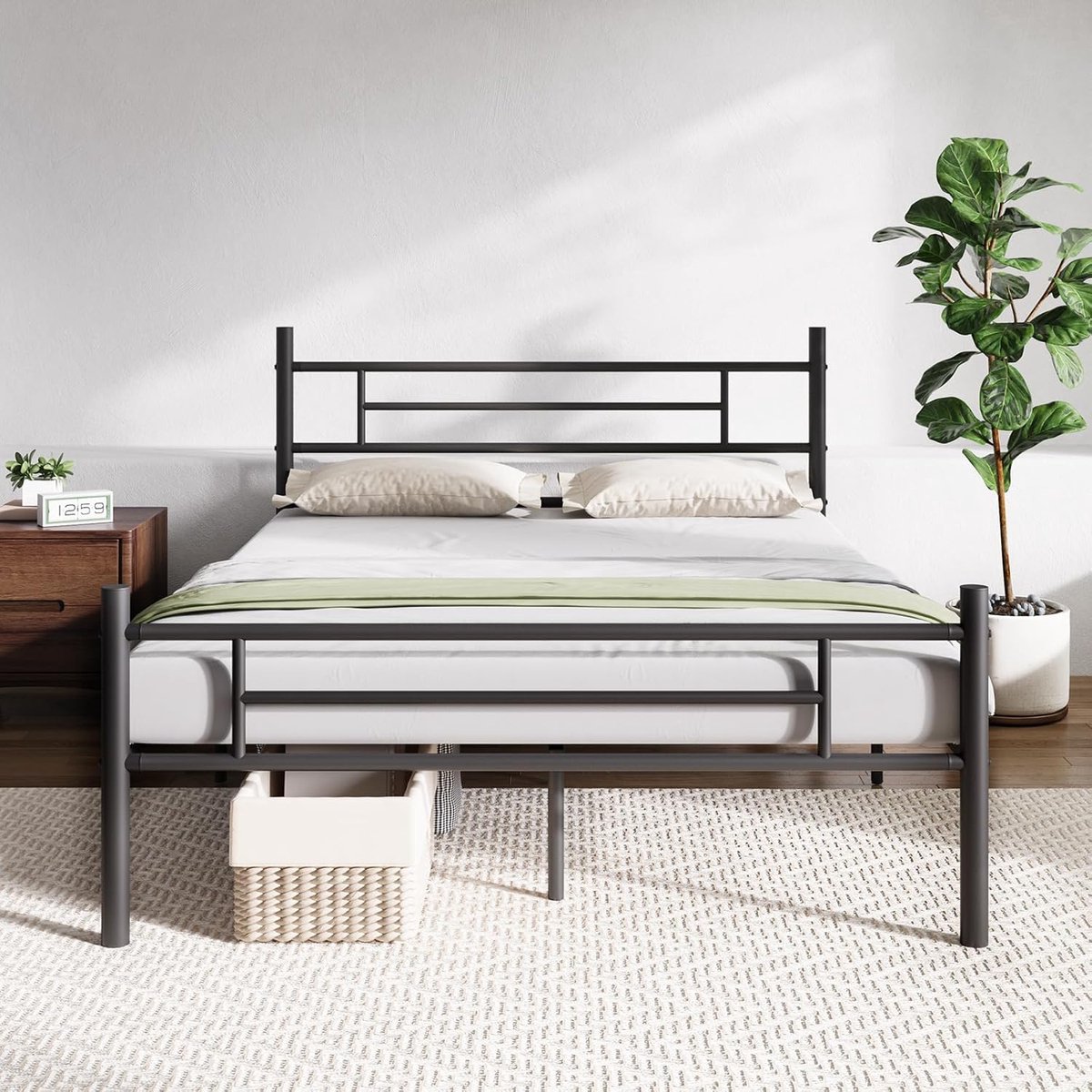 Queensize Bedframe met Hoofdeinde en Voeteneinde | Stevig Metalen Platformbed met Opbergruimte