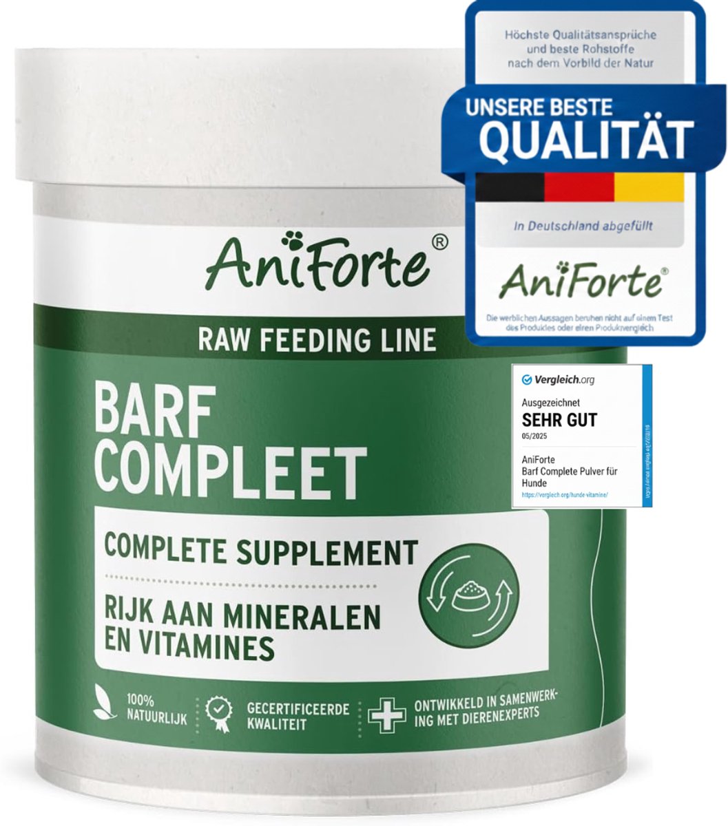 BARF Supplement voor Honden – AniForte BARF Complete – 100% Natuurlijk Supplementpoeder met Kruiden, Vitaminen & Mineralen voor BARF-Voeding