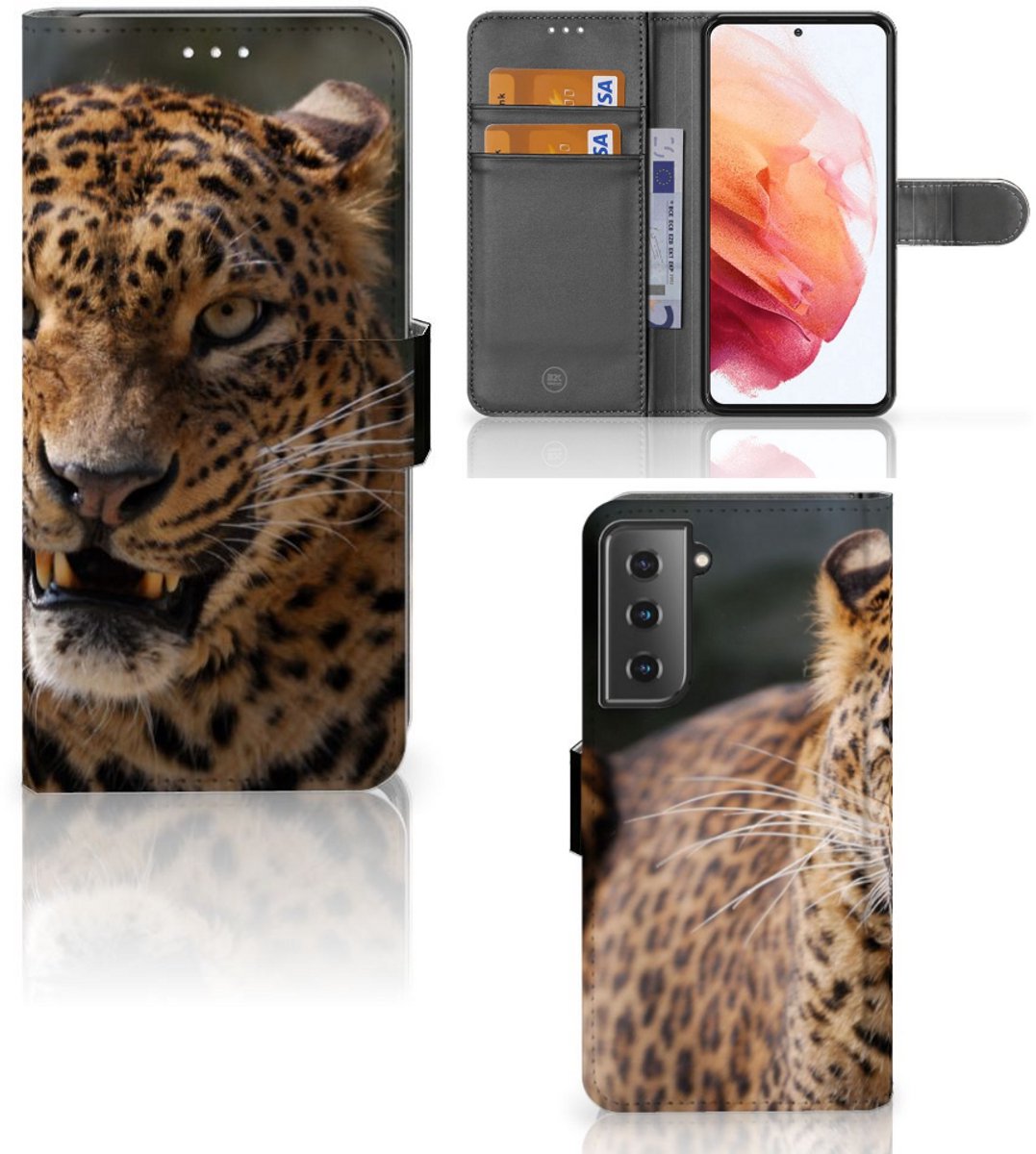 Samsung Galaxy S21 Telefoonhoesje met Pasjes Luipaard