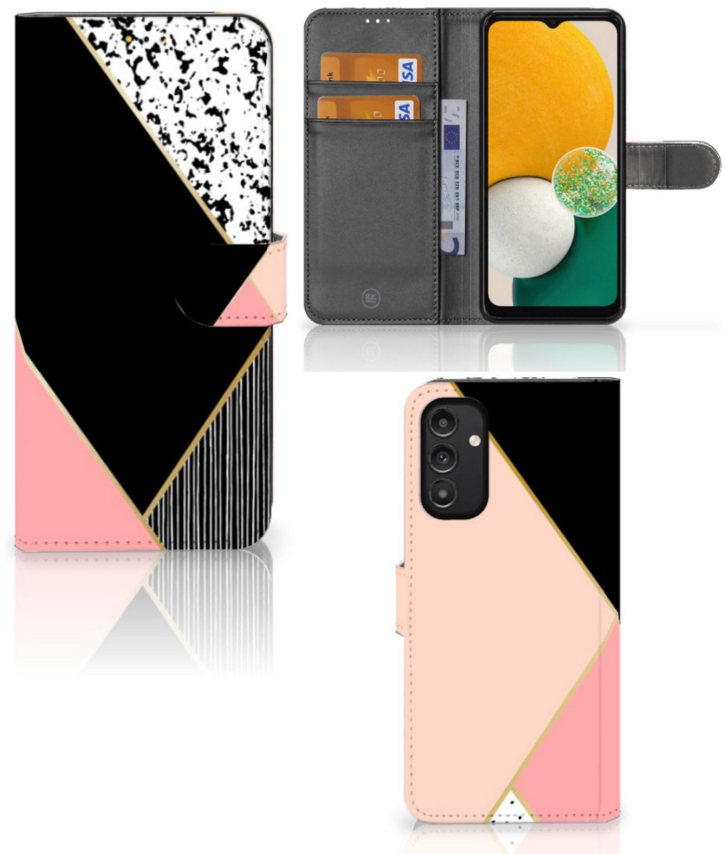 Samsung Galaxy A14 5G Book Case Zwart Roze Vormen