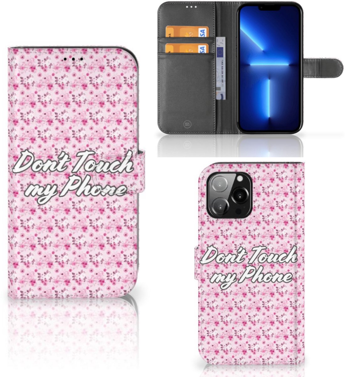 iPhone 13 Pro Max Portemonnee Hoesje Flowers Pink DTMP