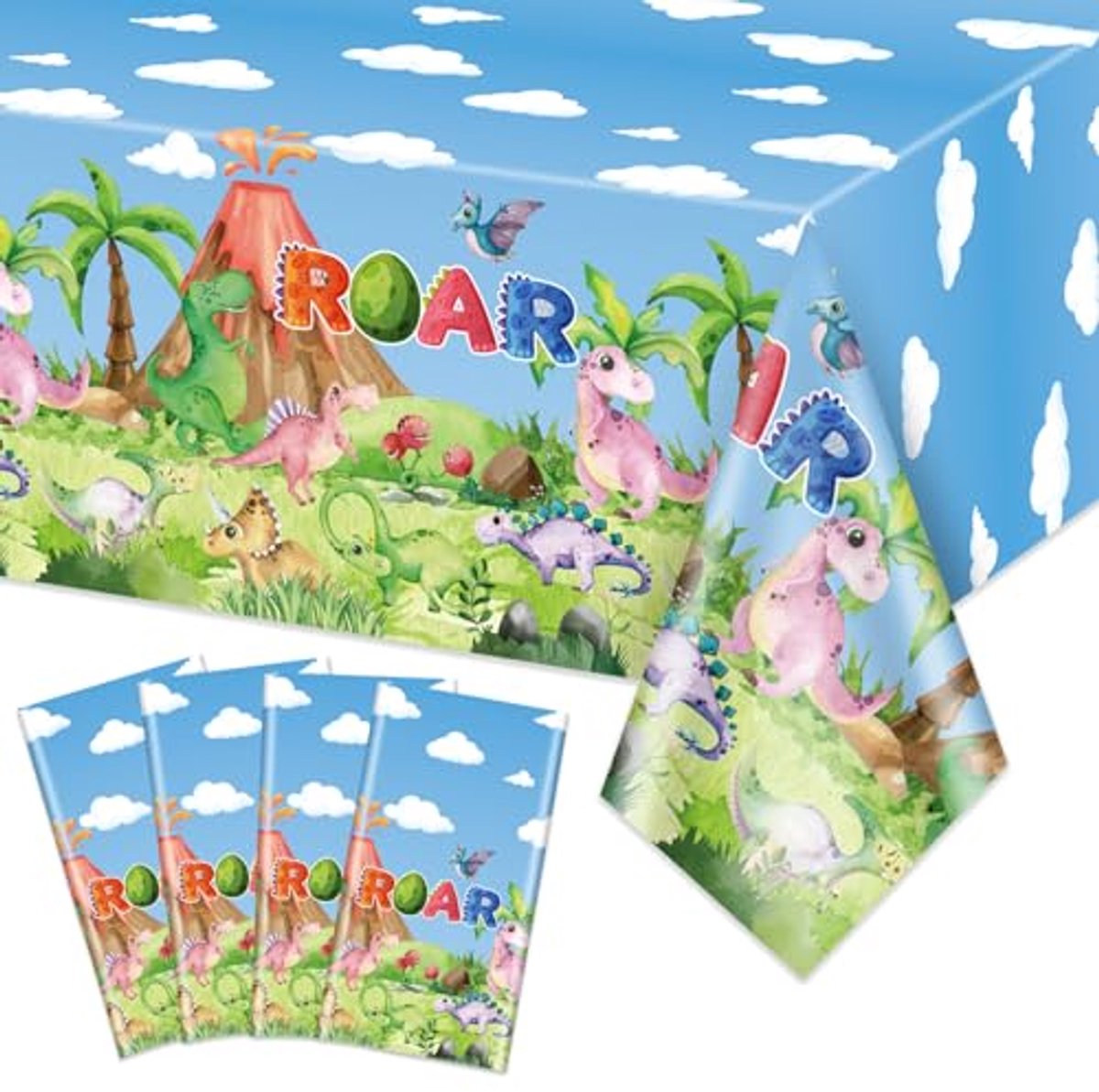 Ultiluxe® Tafellaken Wegwerp - Dinosaurus - Dun Tafelkleed - Tafeldecoratie - 130 x 220 cm - Dinos Thema - Waterafstotend - Kunststof - Dierenprint - Voor feestjes en verjaardagen - Groen/Blauw