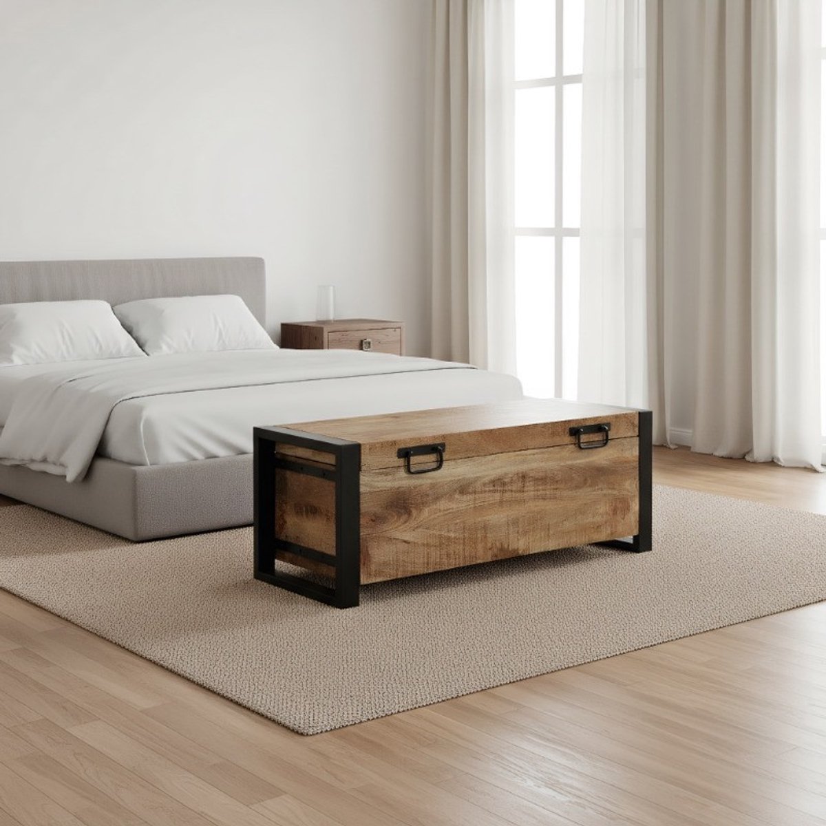 Houten Opbergdoos met Deksel – 80 x 30 x 30 cm – Rechthoekige Opbergkist – Massief Hout – Multifunctionele Opbergbox – Bruin