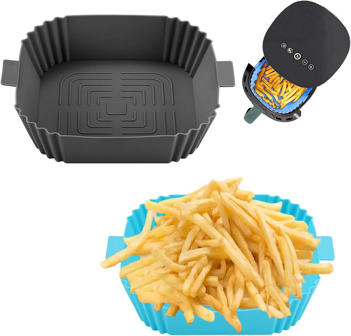 Herbruikbare Siliconen Pot voor Airfryer - 2 Stuks Inklusief Antiaanbakmatten