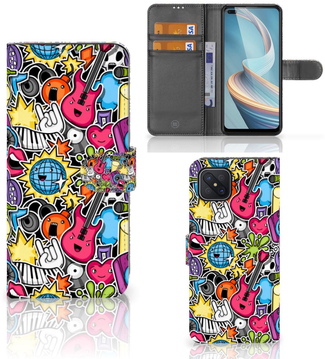 OPPO Reno4 Z Wallet Case met Pasjes Punk Rock