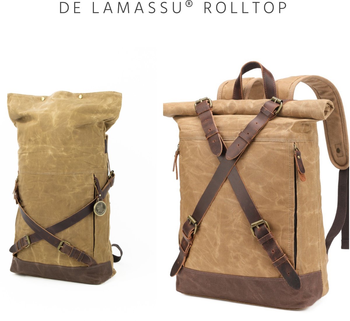 DE LAMASSU® Rolltop Laptop Rugzak 15,6 Inch – Canvas Rugzak met Laptopvak – Waterafstotende Backpack – Rugtas voor Werk, School en Reizen – Unisex