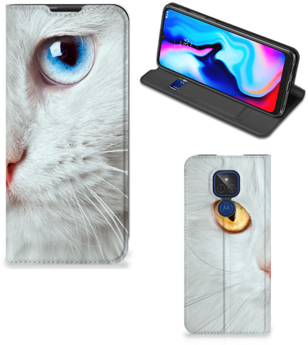 Motorola Moto G9 Play Hoesje maken Witte Kat