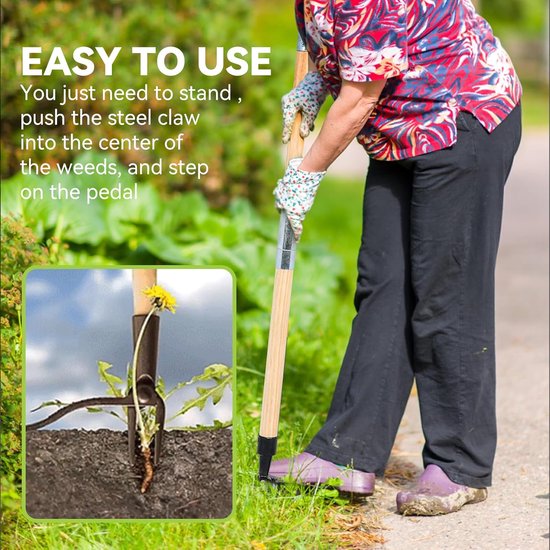 Extractor standing weed puller - manual non-bending weed remover - detachable three sections splicing feet weeding tool - uprooted design with footplate - garden root remover - efficient weed removal van Merkloos	 — afbeelding 3