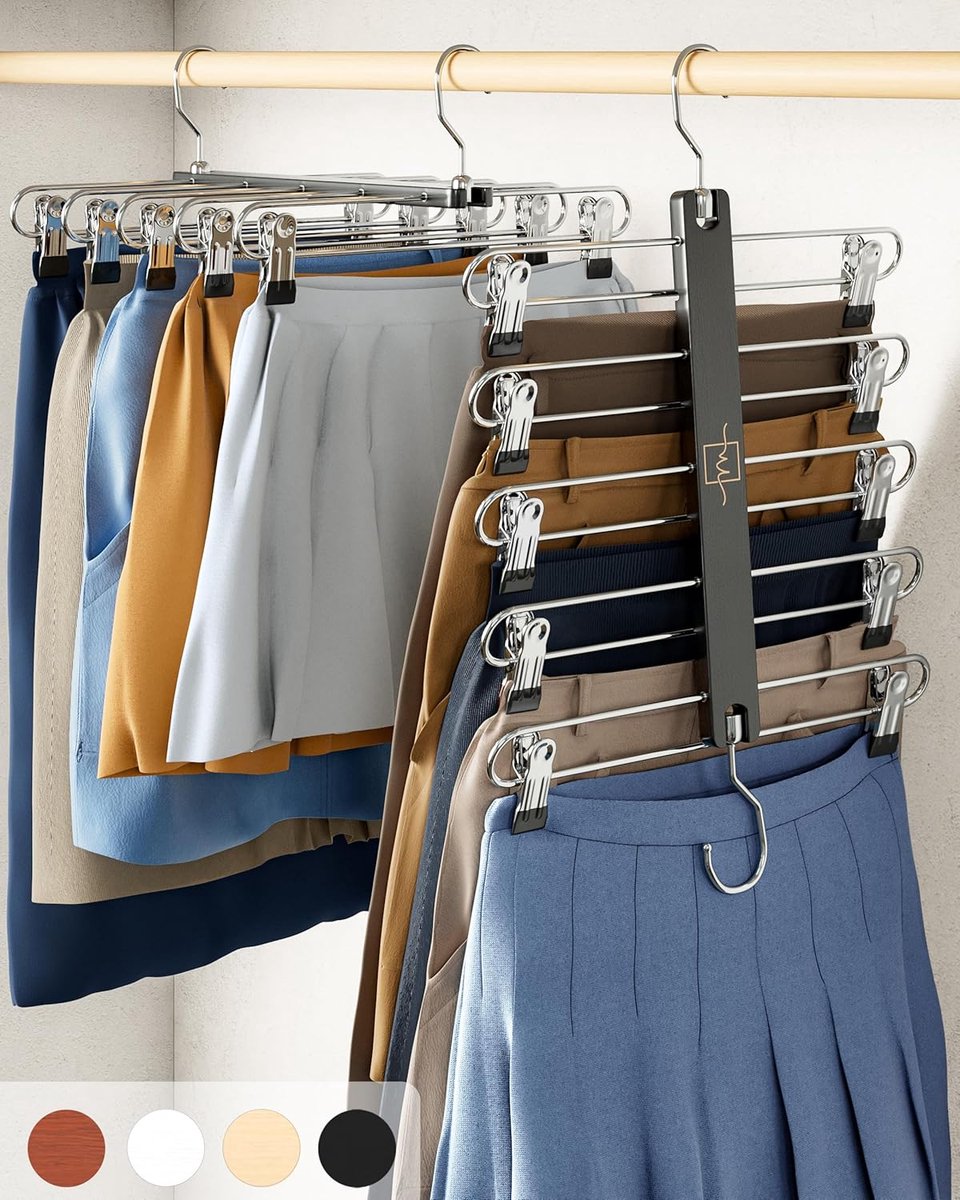 Ruimtebesparende Hangers voor Rok en Shorts - Beukenhout Kledingorganizers met Clips