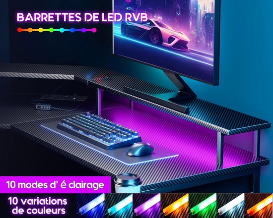 Gaming Bureau met LED Verlichting, Stopcontacten en USB Oplaadpoorten - Stevig En Ergonomisch — afbeelding 4