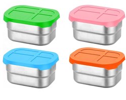 4 Stuks - Snackbox Roestvrij Staal - 230ml - RVS Broodtrommel - Snackdoosjes - 10*6.2*5.5cm - 4 kleuren - Waterdicht - Vershouddoos - Bpa-Vrij - Geschikt Voor Fruit, Noten of Kleine Maaltijden - Afgesloten draagbare opbergcontainer - Herbruikbaar