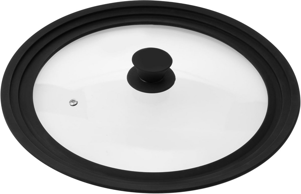 Universeel Glazen Deksel met Siliconen Rand - 30/32/34 cm, Zwart