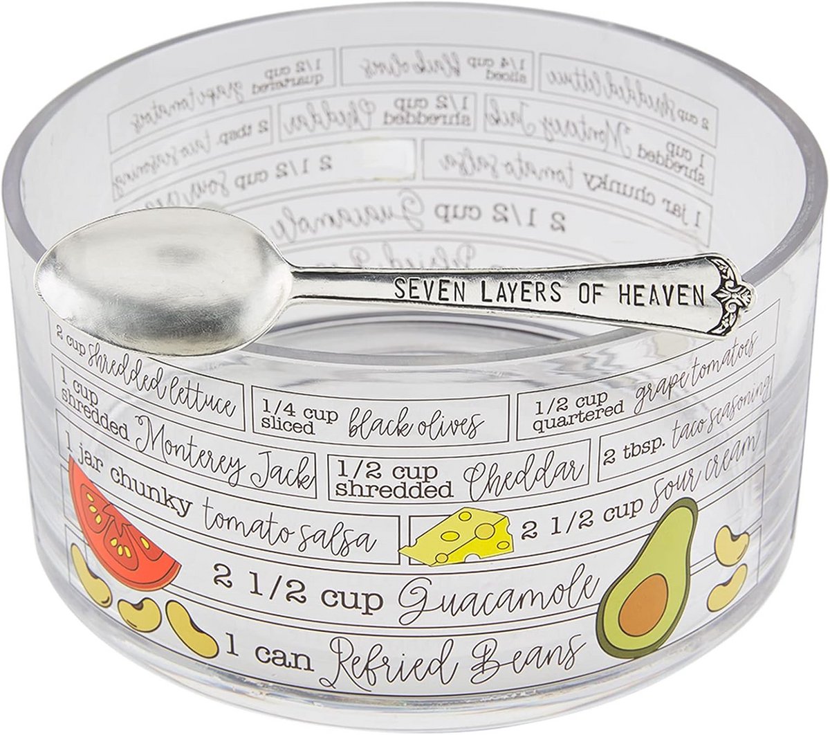Set van 2 Glazen Ingrediënten Dipschalen met Lepel - 7 Laag Dip, 4" x 8"
