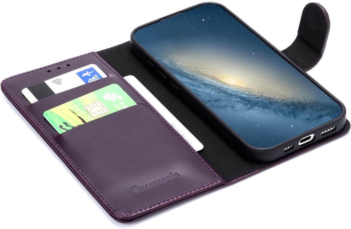 CaseMania Bookcase hoesje geschikt voor iPhone 17e/16e - Effen Paars - Leer
