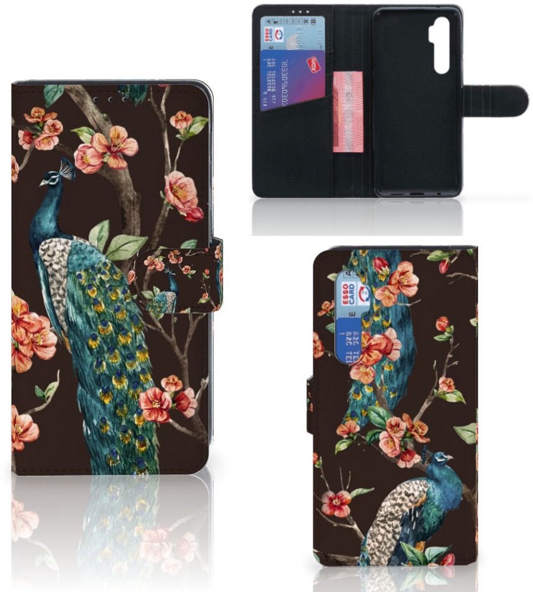 Xiaomi Mi Note 10 Lite Telefoonhoesje met Pasjes Pauw met Bloemen