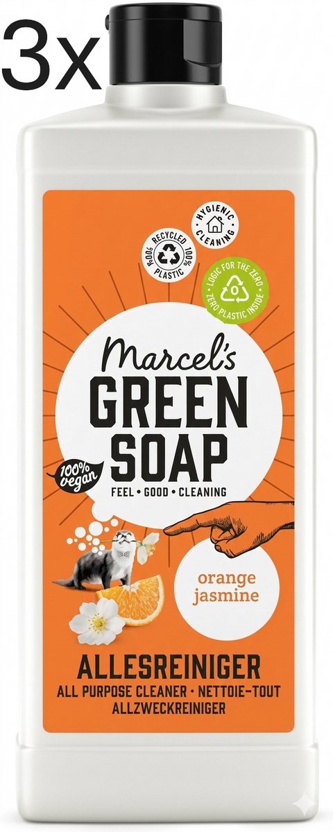 3 x Marcel's Green Soap Allesreiniger Orange & Jaspis – 750 ml – Milieuvriendelijke Oppervlaktereiniger – Vegan & 97% Biologisch Afbreekbaar