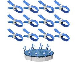 12 Stuks Zeilklemmen - Grote Roestvrijstalen Wasknijpers - Clips Voor Zwembadafdekkingen - Gordijnclips - Dekzeil Klemmen - Kledingclips Van Metaal - Geschikt Voor Het Drogen Van Dekbedden, Sokken, Kleding En Zwembadafdekkingen - Blauw