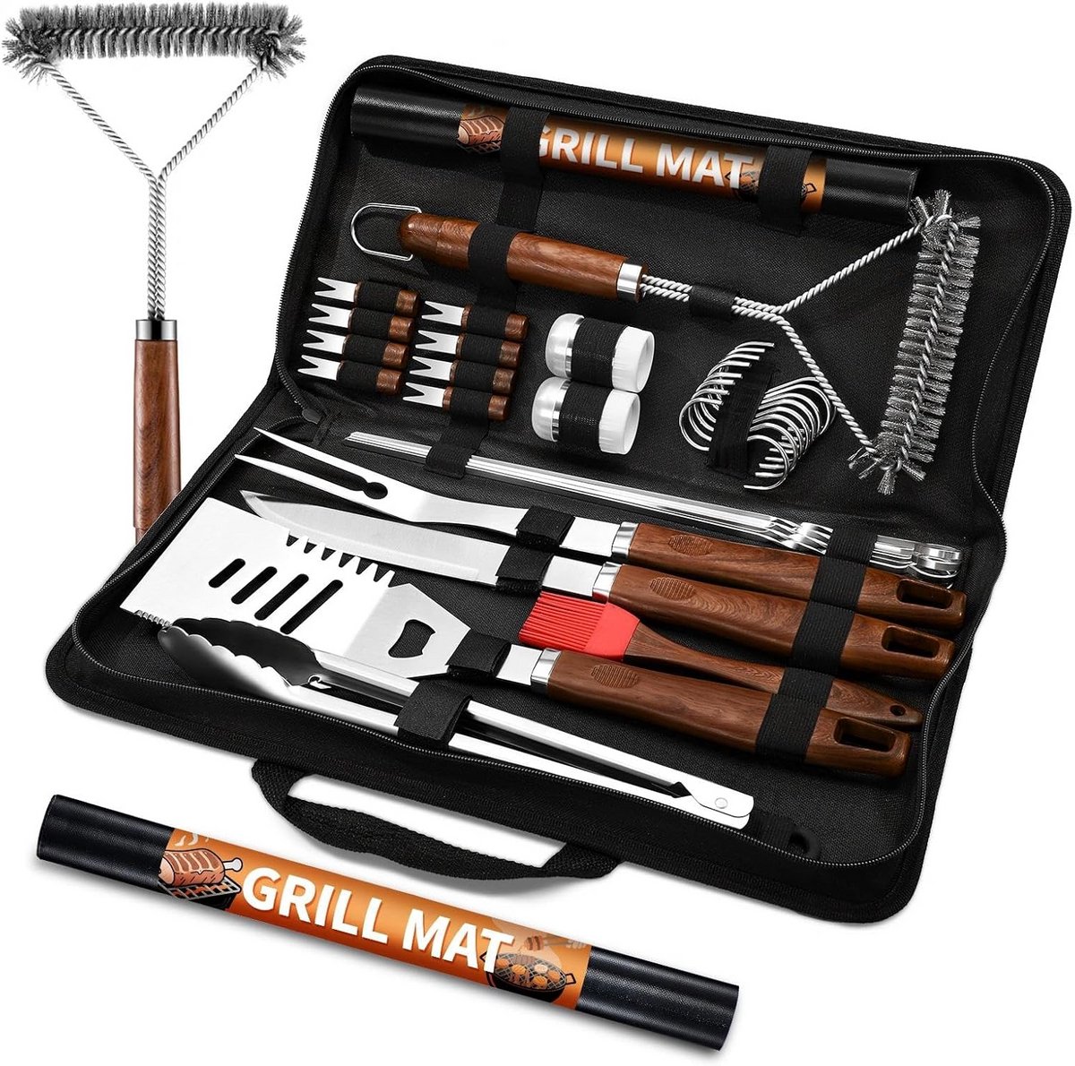 Grillset met Houten Handgrepen voor BBQ en Grillen