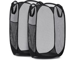Wasmand - Opbergmand 75 liter - Wassorteerder - Mand Rond met handvaten - Wasbox Opvouwbaar Ademend - Speelgoedmand - voor kleding en opbergruimte - Zwart