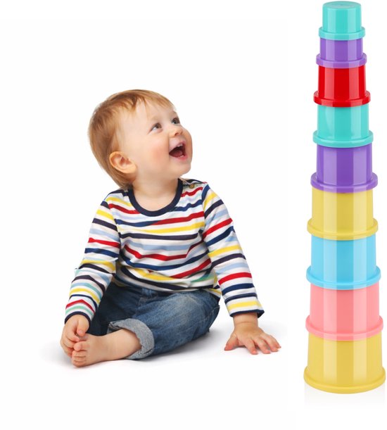 Let’s Play Stapelbekers - Stapel Cups Speelgoed Baby - Stack Up Cups Babyspeelgoed - Stapeltoren Bekers 9 stuks - Educatief Speelgoed Baby - Multicolor
