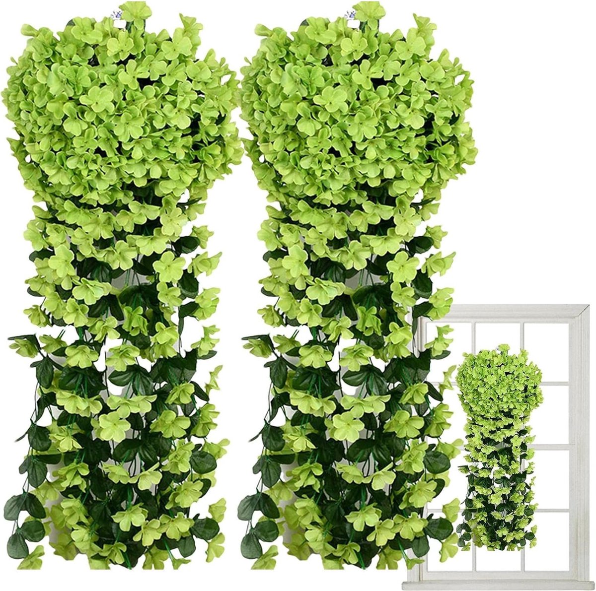 Namajunas - Kunstplant hangend - Kunstbloemen - Kunstplanten voor binnen en buiten - UV-bestendige nepbloemen - Nepplanten voor bruiloft balkon tuin decoratie 90CM - 2 stuks - Groen