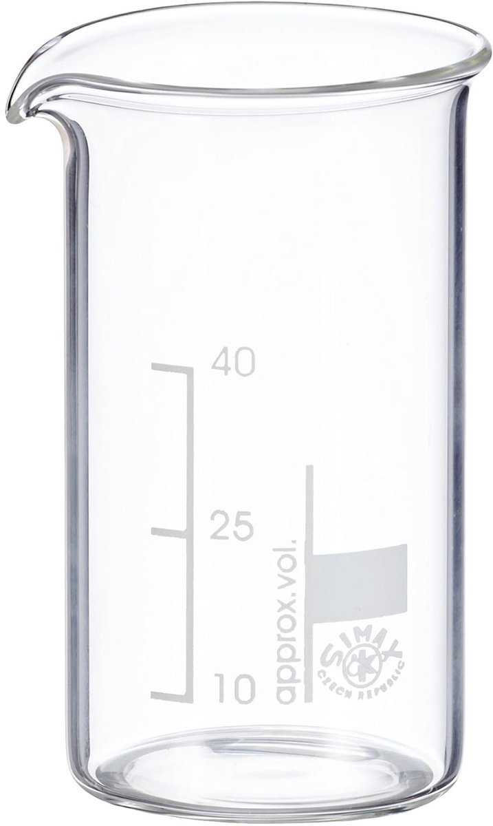 Bekerglas 50 ml hoog, 10 stuks - Borosilicaatglas met schenktuit