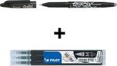 Pilot Zwarte FriXion Ball 0.7mm Uitwisbare Pen + 3 stuks Navul inkt set