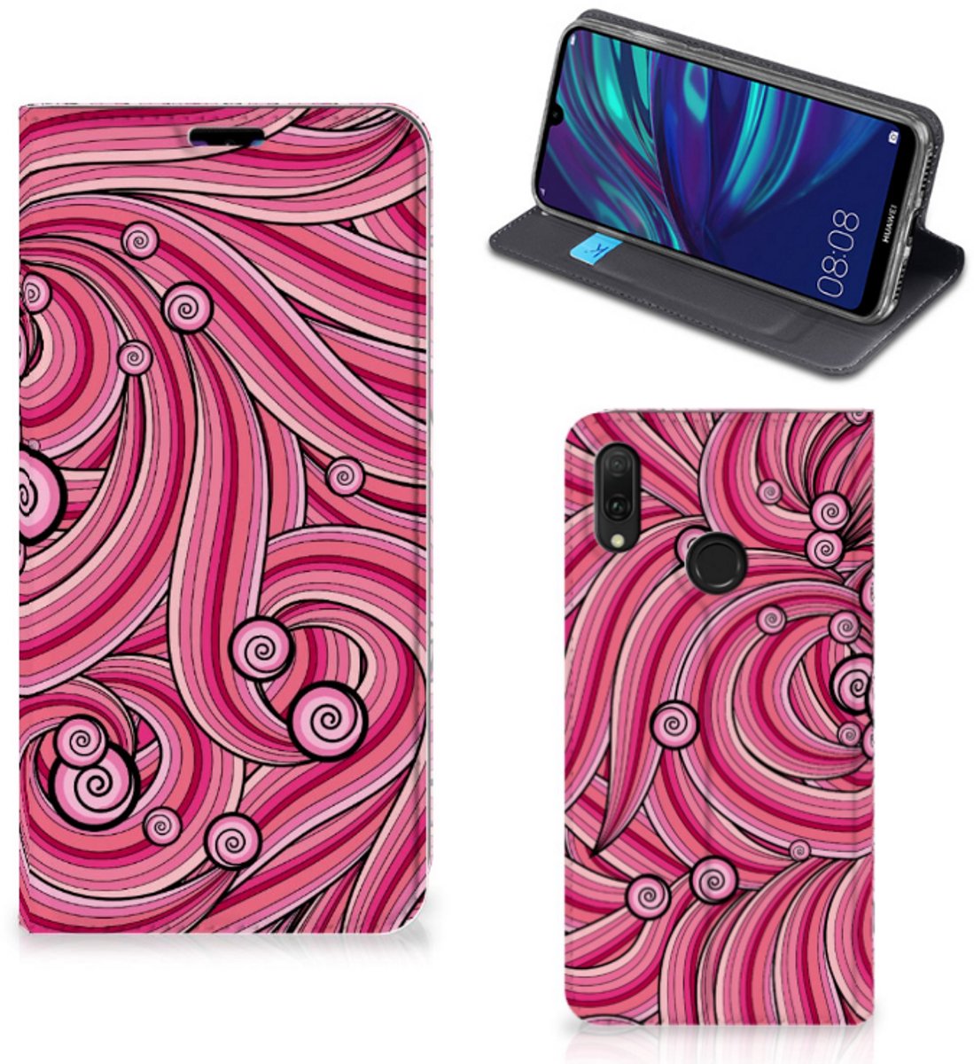 Huawei Y7 hoesje Y7 Pro (2019) Bookcase Swirl Pink