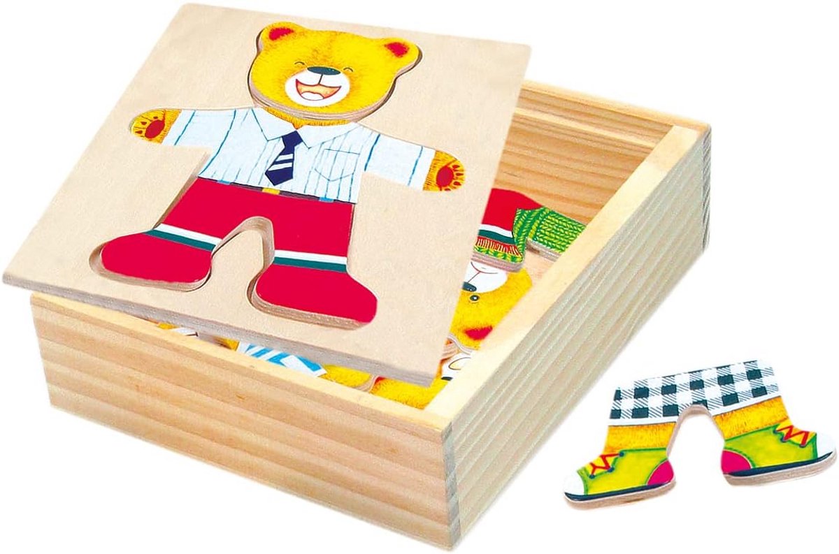Jurk Beer Jigsaw Baby Puzzels - 18 Stuks in Houten Kist voor Kinderen