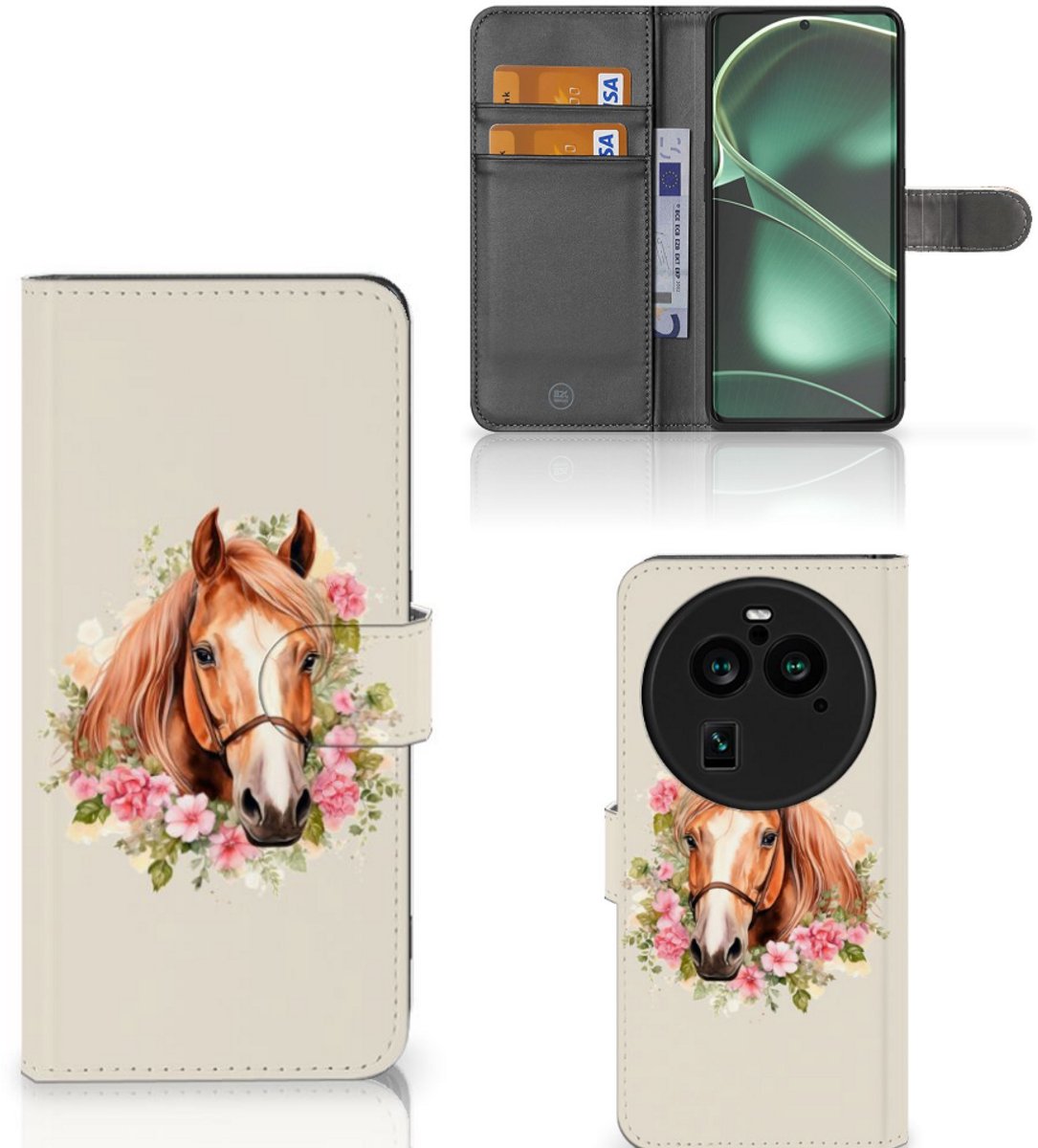 Telefoonhoesje met Pasjes voor OPPO Find X6 Pro Paard
