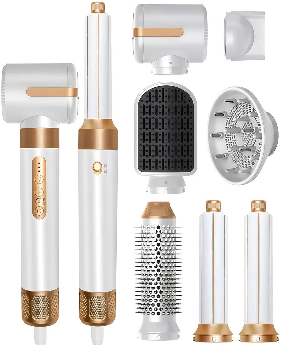 MIAAD Fohnborstel - 7 in 1 set - Haarkruller - Diffuser - Snelle, glanzende en pluisvrije resultaten dankzij ionische technologie - Multifunctionele 7‑in‑1 stylingtool met krachtige prestaties