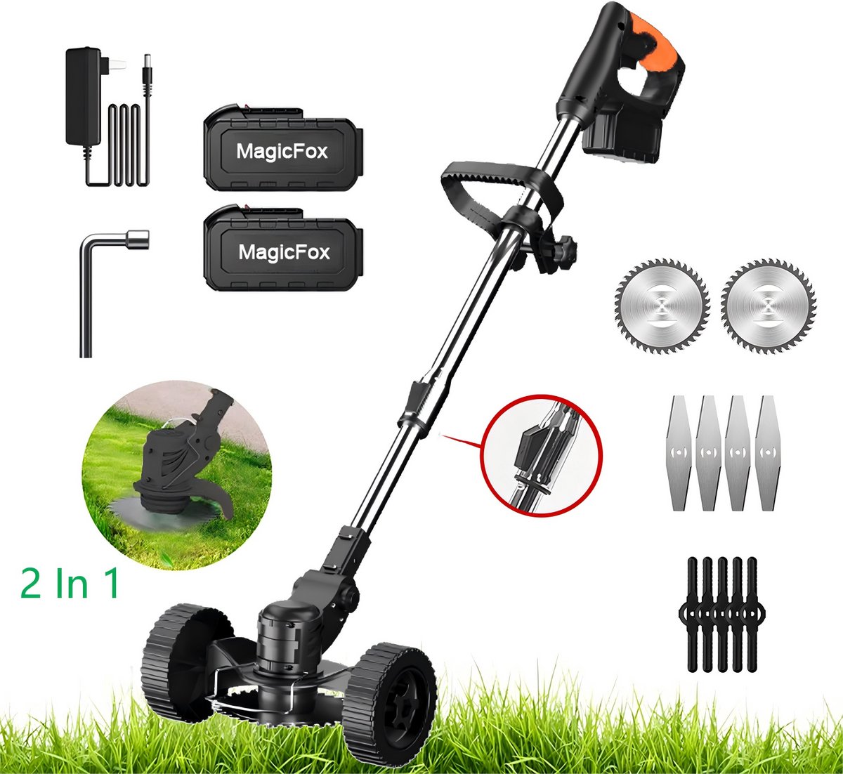 Draadloze Grastrimmer -2 Accu's - MAGICFOX - Draadloze Elektrische bosmaaier - 3 Soorten messen