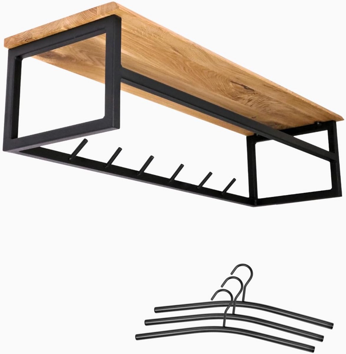 Massief houten garderobe met boomrand en kleerhangers - 92 x 29 x 22 cm