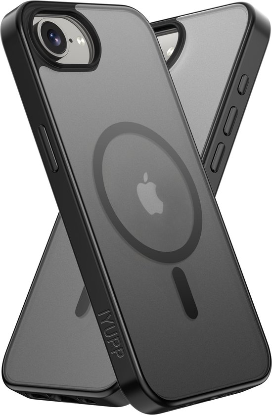 Coque IYUPP compatible avec iPhone 16 - Compatible MagSafe - Coque arrière antichoc - Zwart mat transparent