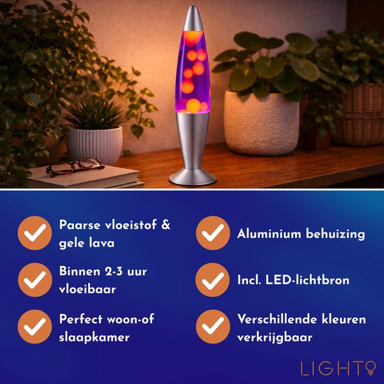 Lighto Lavalamp - Paarse Vloeistof met Gele Lava - voor Kinderen - Zilver van Lighto — afbeelding 5