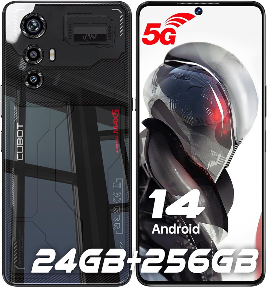 CUBOT Max 5 Smartphone - 24 GB RAM + 256 GB ROM - Android 14 - 5100 mAh - 6,95 in IPS - 5G Dual SIM - Zwart