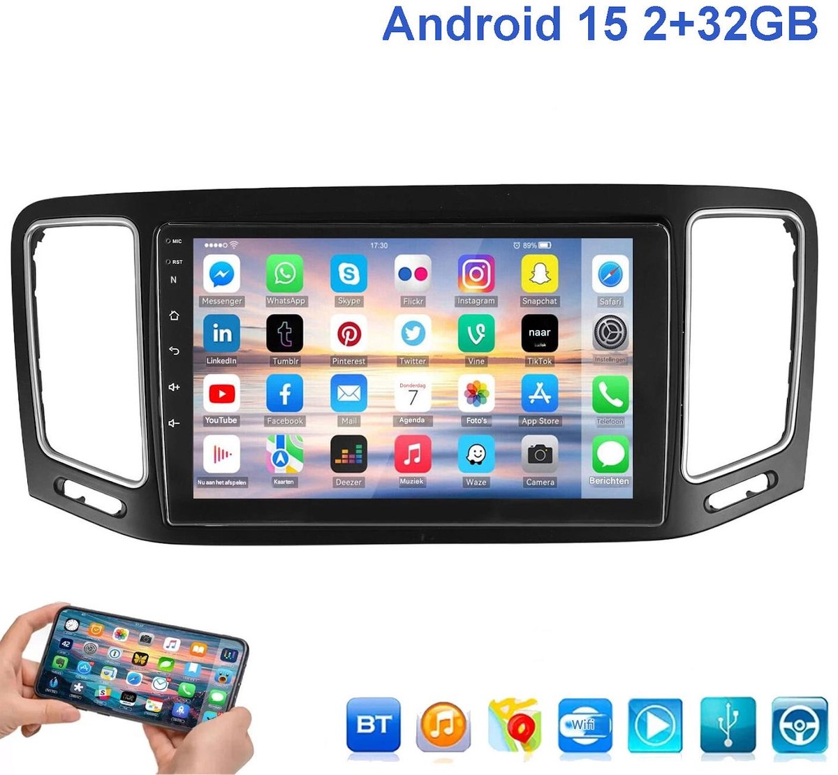 ESSGOO CarPlay Autoradio geschikt voor VW Sharan 7N Seat Alhambra II 2010-2021 - met Draadloos Carplay en Android Auto - radio met navigatie - Bluetooth & Wifi - 2GB 32GB