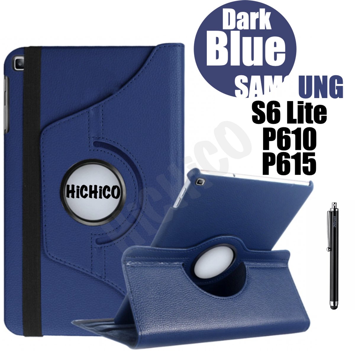 Samsung Galaxy Tab S6 Lite 10.4” (SM-P610 / SM-P615),  Tablet Hoes met Stylus Pen, draaistand Cover Tablet hoesje, Magnetische Stand Case Leather Flip Cover Tablet Case smart Cover Donker Blauw van HiCHiCO