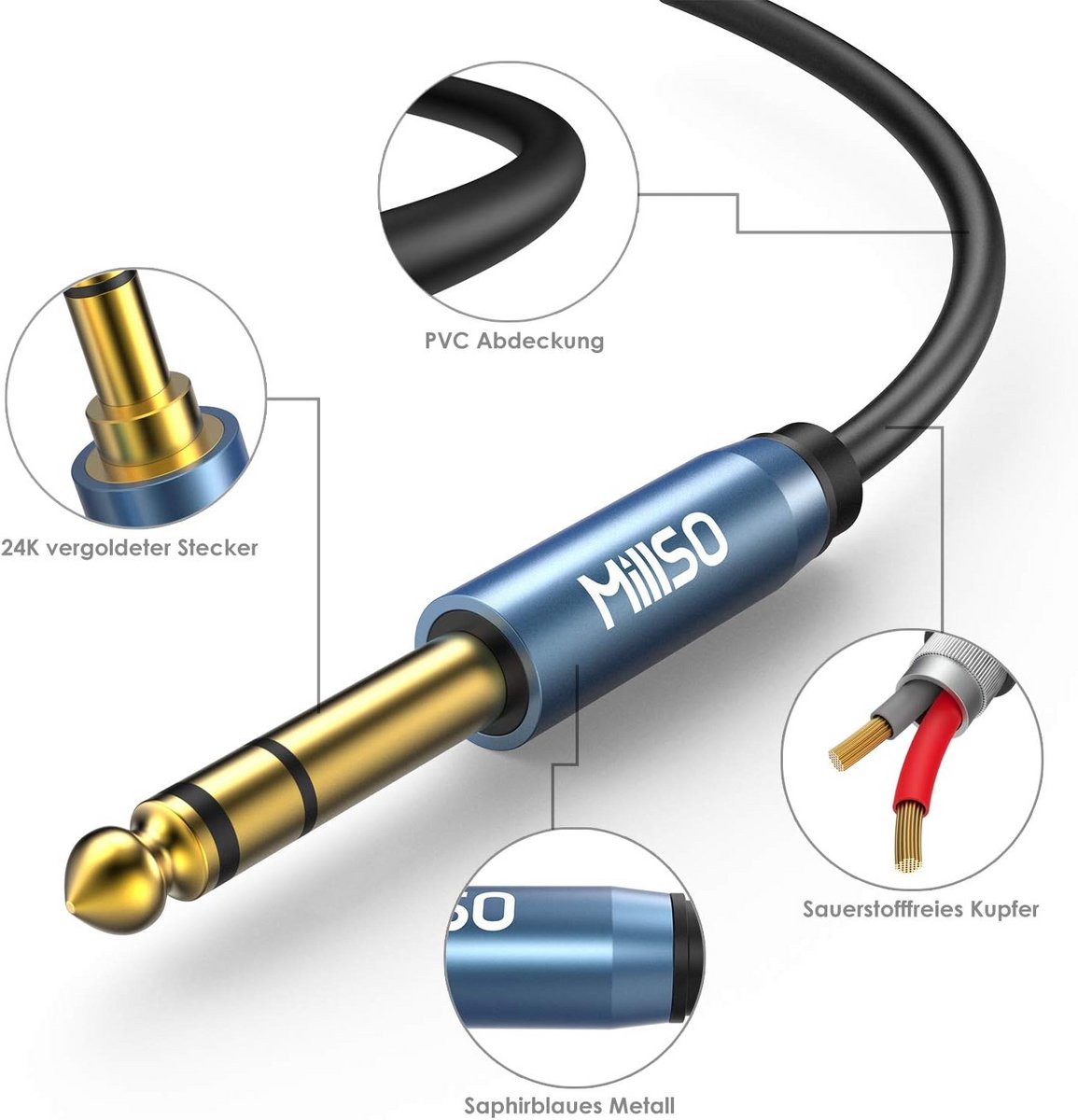 SHULIANCABLE Aux Kabel 3.5mm naar 6.35mm Audio Kabel, 3.5 Male to 6.35 Male Nylon Stereo Jack Kabel compatibel met iPod, laptop, home theater gitaar luidspreker (5M