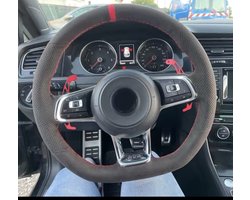 Stuur Hoes Alcantara Geschikt Voor VW Golf 7 Golf 7.5 Polo 6C GTI GTD TSI R LINE TCR Suede Rode Sticksels Clubsport Look 12 o'clock Stripe