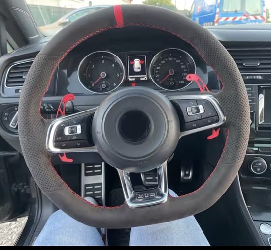 Stuur Hoes Alcantara Geschikt Voor VW Golf 7 Golf 7.5 Polo 6C GTI GTD TSI R LINE TCR Suede Rode Sticksels Clubsport Look 12 o'clock Stripe