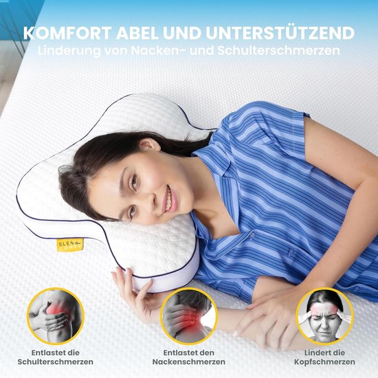 Orthopedisch traagschuim kussen - voor zijslapers - Premium vlinderkussen tegen nekpijn - Oeko-Tex gecertificeerd - gezondheidskussen - slaapapneukussen - migraine kussen van Ortho — afbeelding 3