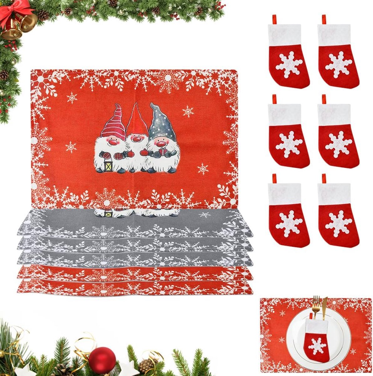6-delige kerst-eettafelset voor een feestelijk diner