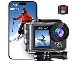 Kraftverdia Action Camera 5K 30FPS 48MP – Touchscreen/ Waterdicht 30m / EIS / WiFi – Inclusief Accessoires – Actiecamera – Onderwatercamera